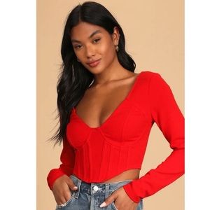 Got You Impressed Red Long Sleeve Bustier Crop Top